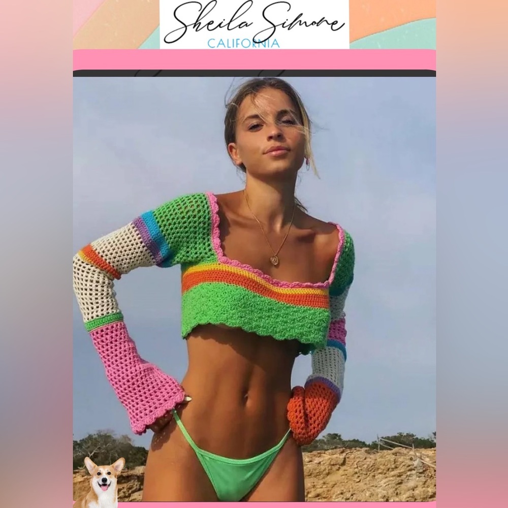 Sheila Simone Crochet Cropped Sweater